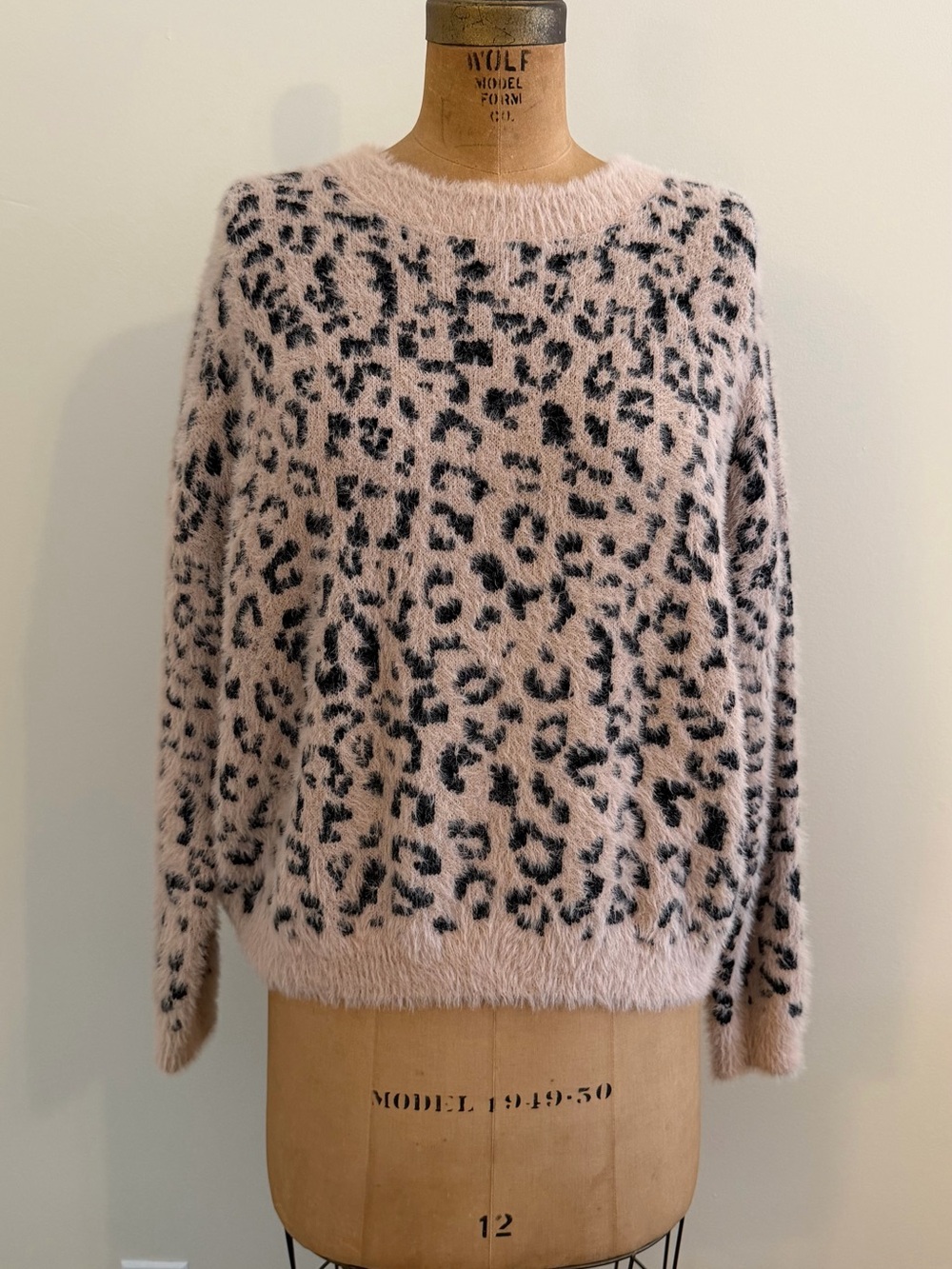 Francesca's - Collections Pink & Black Fuzzy Leopard Crewneck Sweater